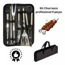 Kit Churrasco Luxo 9 Peças Inox Profissional Com Maleta