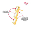 Brinco com 3 Cristais Retangulares e Zircônias Banhado a Ouro 18k