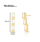 Brinco com 3 Cristais Retangulares e Zircônias Banhado a Ouro 18k