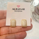 Brinco Argola Retangular Cravejado De Zircônias Banhado A Ouro 18k
