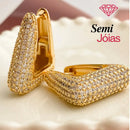 Brinco Argola Triangular Cravejado com Zircônias Brancas Banhado a Ouro 18k ou Ródio