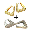 Brinco Argola Triangular Cravejado com Zircônias Brancas Banhado a Ouro 18k ou Ródio