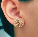 Brinco Árvore da Vida Cravejada com Zircônias SemiJoia Banhada a Ouro 18k