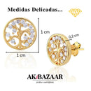 Brinco Árvore da Vida Cravejada com Zircônias SemiJoia Banhada a Ouro 18k