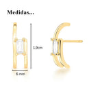 Brinco Ear Hook com Cristal Retangular Banhado a Ouro 18k