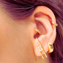 Brinco Ear Hook com Cristal Retangular Banhado a Ouro 18k
