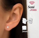 Brinco Ponto de Luz de Prata 925 Zircônia Quadrada 3mm