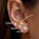 Brinco Ponto de Luz de Prata 925 Zircônia Quadrada 3mm