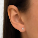 Brinco Ponto de Luz de Prata 925 Zircônia Quadrada 3mm