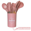 Jogo de Utensílios de Cozinha 12 Peças - Silicone e Cabo de Madeira