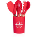 Jogo de Utensílios de Cozinha 12 Peças - Silicone e Cabo de Madeira