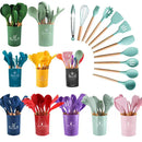 Jogo de Utensílios de Cozinha 12 Peças - Silicone e Cabo de Madeira