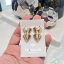 Brinco Argola Raio com 3 Zircônias Brancas Semijoia Banhada a ouro 18k